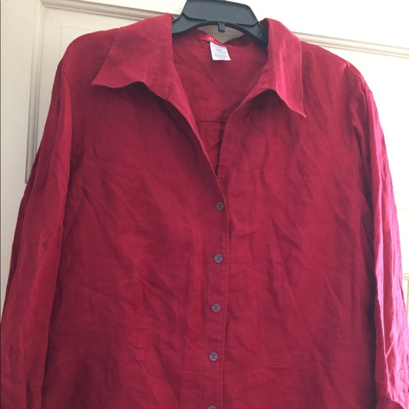 AK Anne Klein Burgundy Button Down Linen Blouse 18 - Picture 4 of 12